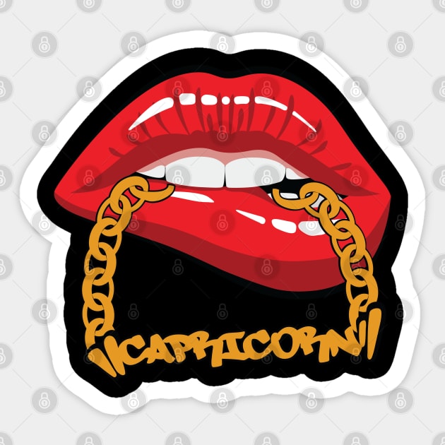 Capricorn Zodiac Birthday Lips Gold chains Sticker by ssflower